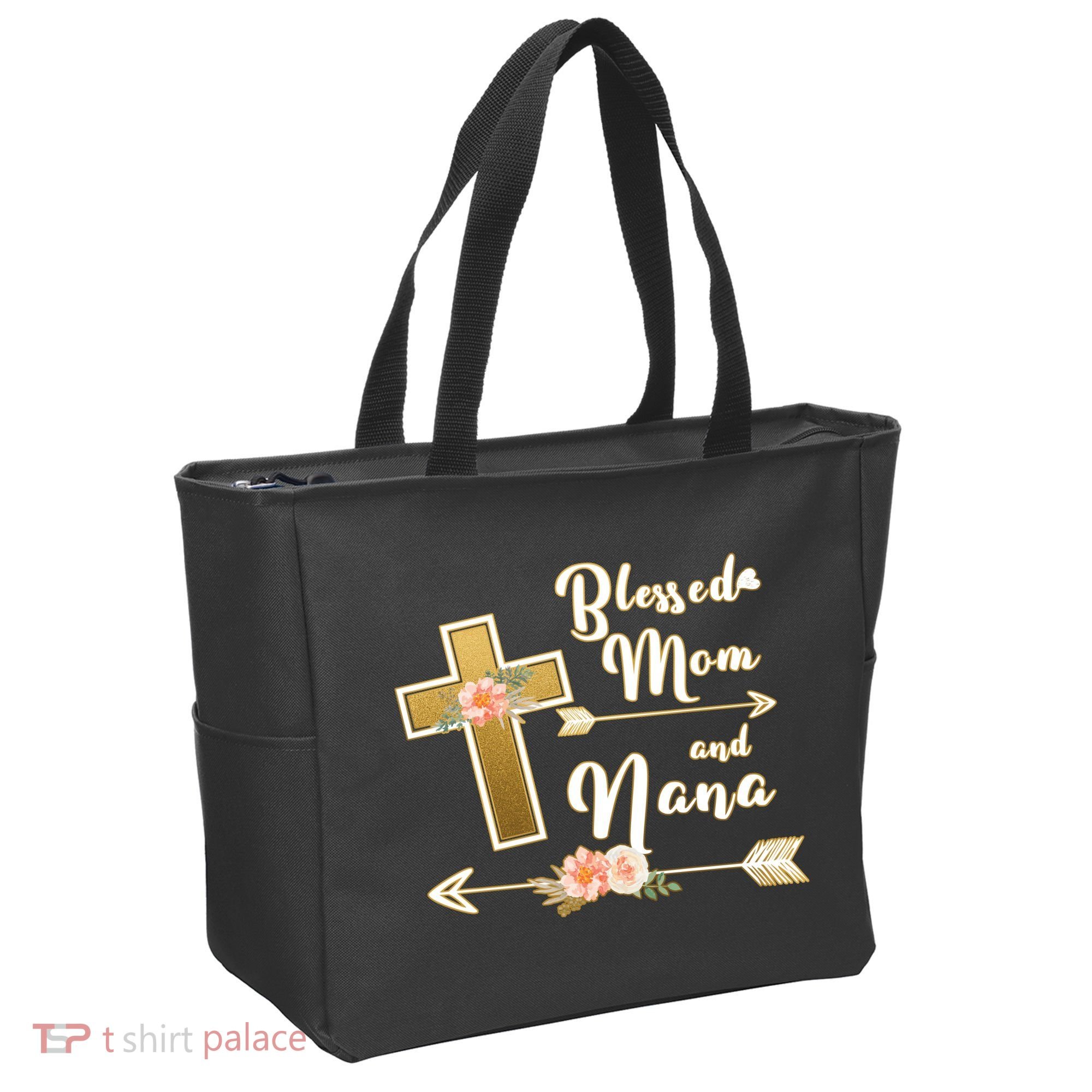 Blessed Mom And Nana Cross Floral  Tote Bag