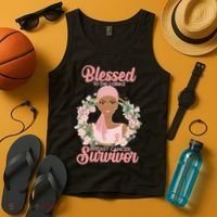 Blessed To Be Call Breast Cancer Survivor Pink Warrior Tank Top thumb 4