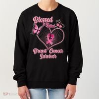 Blessed To Be Called Breast Cancer Survivor Butterflies Ribbon Cross Women's Sweatshirt thumb 0