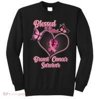 Blessed To Be Called Breast Cancer Survivor Butterflies Ribbon Cross Sweatshirt thumb 0