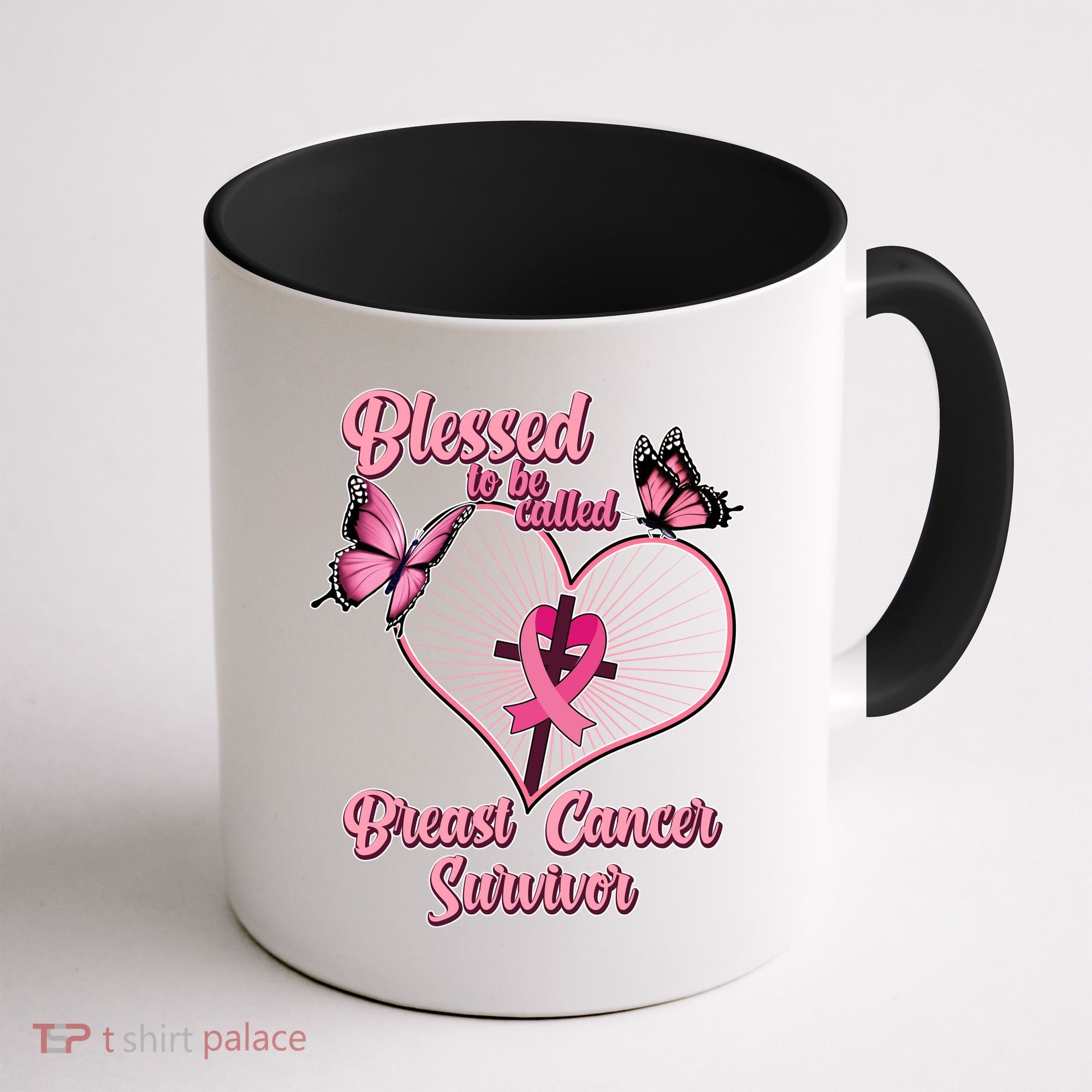 Blessed To Be Called Breast Cancer Survivor Butterflies Ribbon Cross Coffee Mug