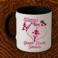 Blessed To Be Called Breast Cancer Survivor Butterflies Ribbon Cross Coffee Mug thumb 2