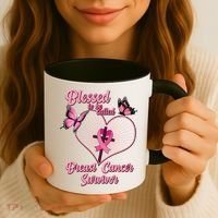 Blessed To Be Called Breast Cancer Survivor Butterflies Ribbon Cross Coffee Mug thumb 3