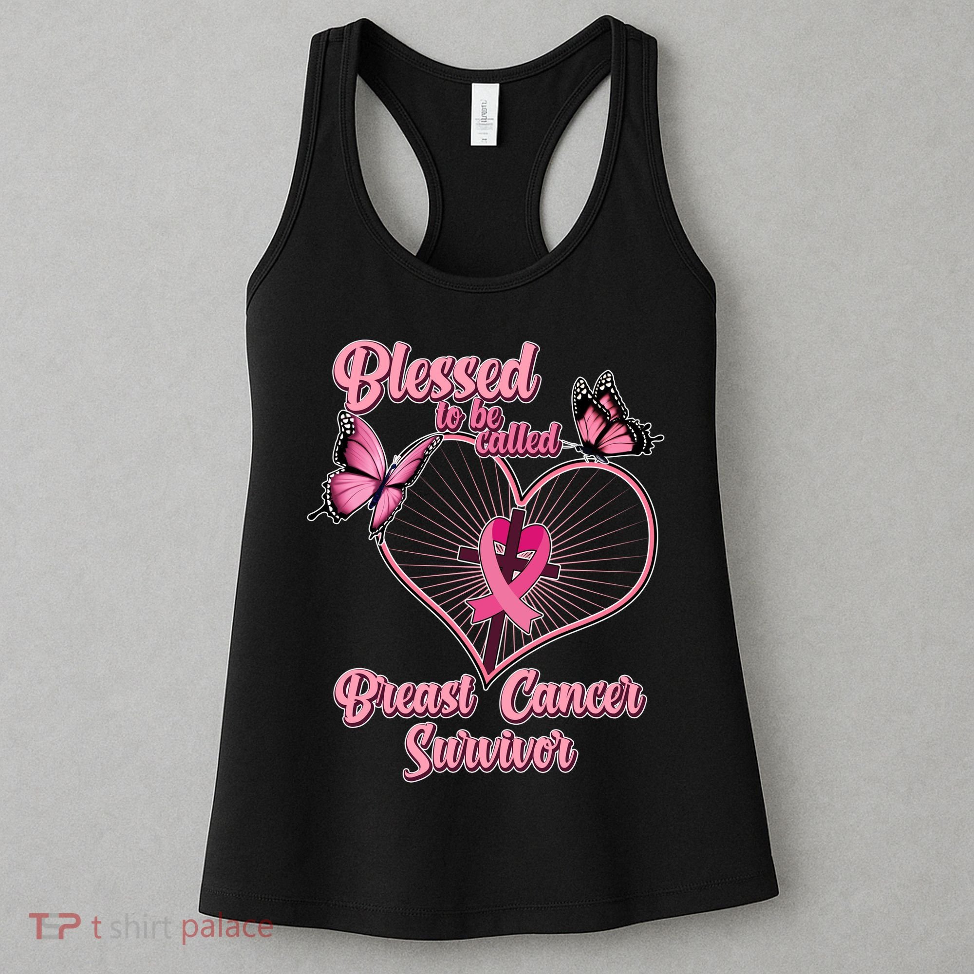 Blessed To Be Called Breast Cancer Survivor Butterflies Ribbon Cross Women's Tank Top