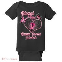Blessed To Be Called Breast Cancer Survivor Butterflies Ribbon Cross Baby Bodysuit thumb 0