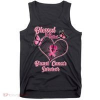 Blessed To Be Called Breast Cancer Survivor Butterflies Ribbon Cross Tank Top thumb 0