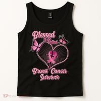 Blessed To Be Called Breast Cancer Survivor Butterflies Ribbon Cross Tank Top thumb 2
