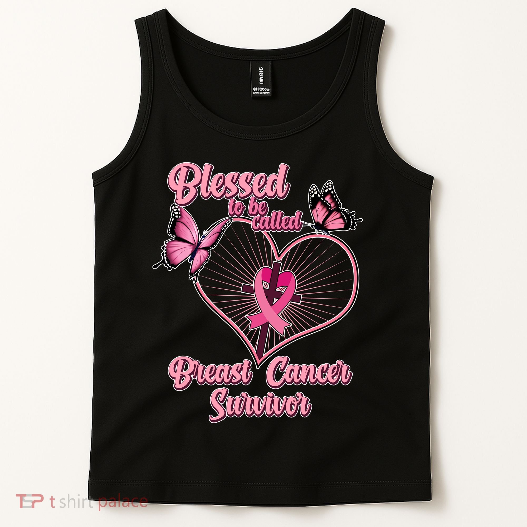 Blessed To Be Called Breast Cancer Survivor Butterflies Ribbon Cross Tank Top