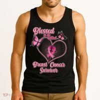 Blessed To Be Called Breast Cancer Survivor Butterflies Ribbon Cross Tank Top thumb 3