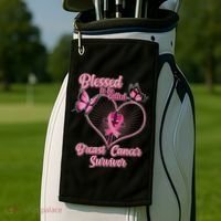 Blessed To Be Called Breast Cancer Survivor Butterflies Ribbon Cross Golf Towel thumb 2