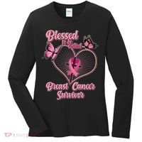 Blessed To Be Called Breast Cancer Survivor Butterflies Ribbon Cross Women's Long Sleeve Shirt thumb 0