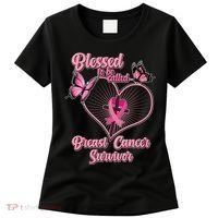 Blessed To Be Called Breast Cancer Survivor Butterflies Ribbon Cross Women's T-Shirt thumb 0