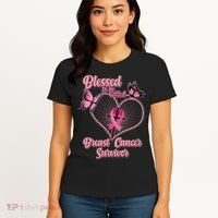 Blessed To Be Called Breast Cancer Survivor Butterflies Ribbon Cross Women's T-Shirt thumb 4