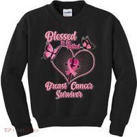 Blessed To Be Called Breast Cancer Survivor Butterflies Ribbon Cross Kids Sweatshirt thumb 0
