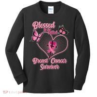 Blessed To Be Called Breast Cancer Survivor Butterflies Ribbon Cross Kids Long Sleeve Shirt thumb 0