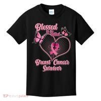 Blessed To Be Called Breast Cancer Survivor Butterflies Ribbon Cross Kids T-Shirt thumb 0