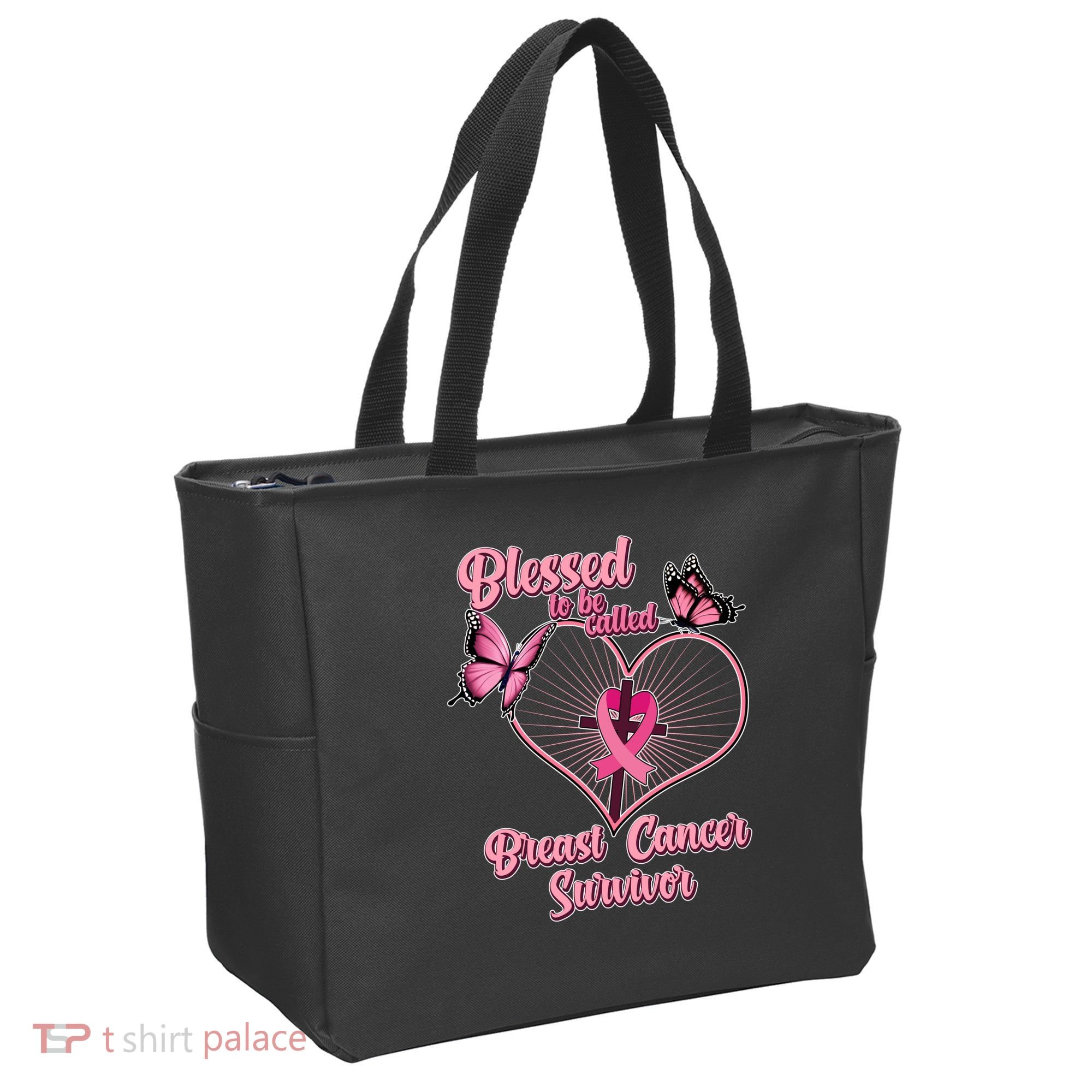 Blessed To Be Called Breast Cancer Survivor Butterflies Ribbon Cross Tote Bag