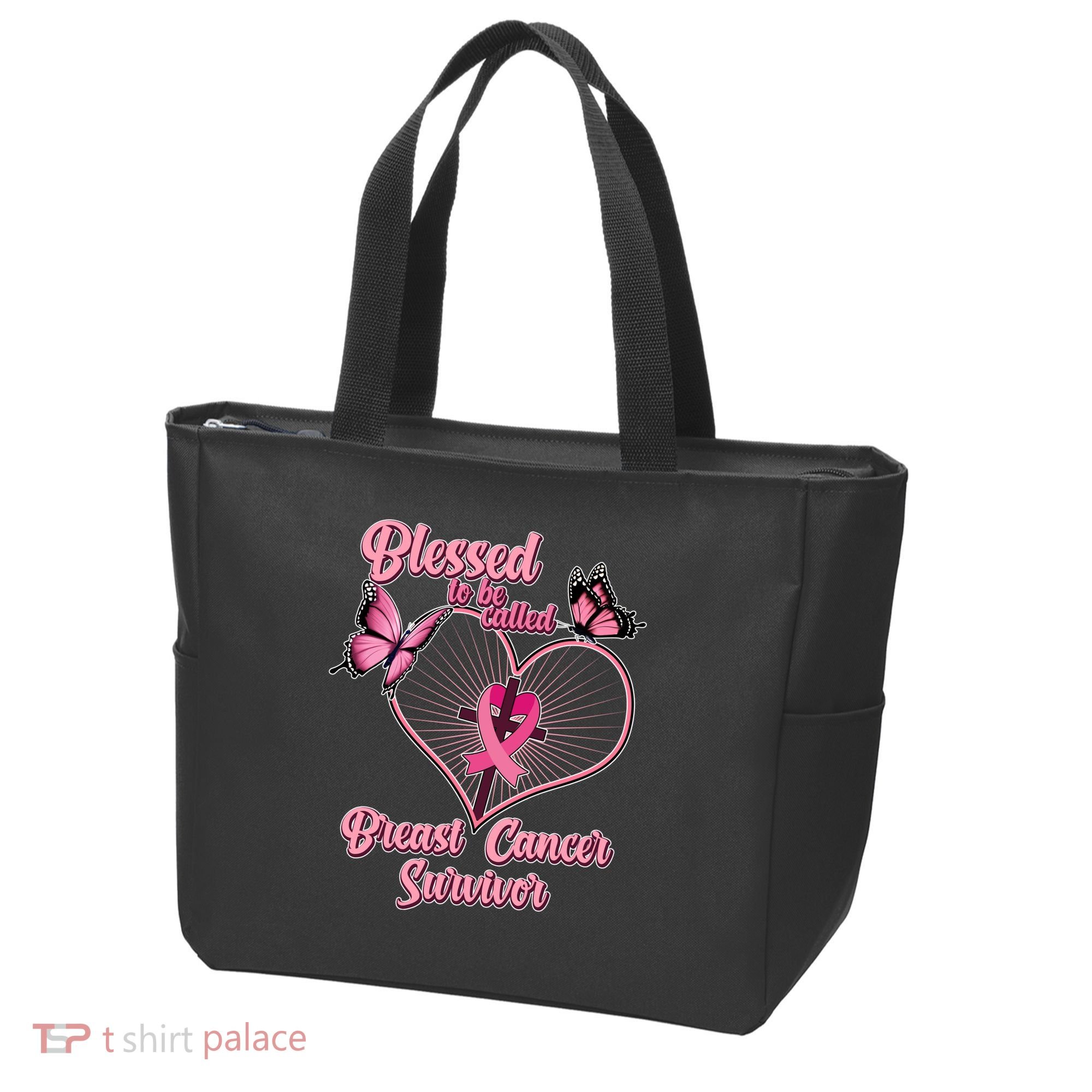 Blessed To Be Called Breast Cancer Survivor Butterflies Ribbon Cross Tote Bag