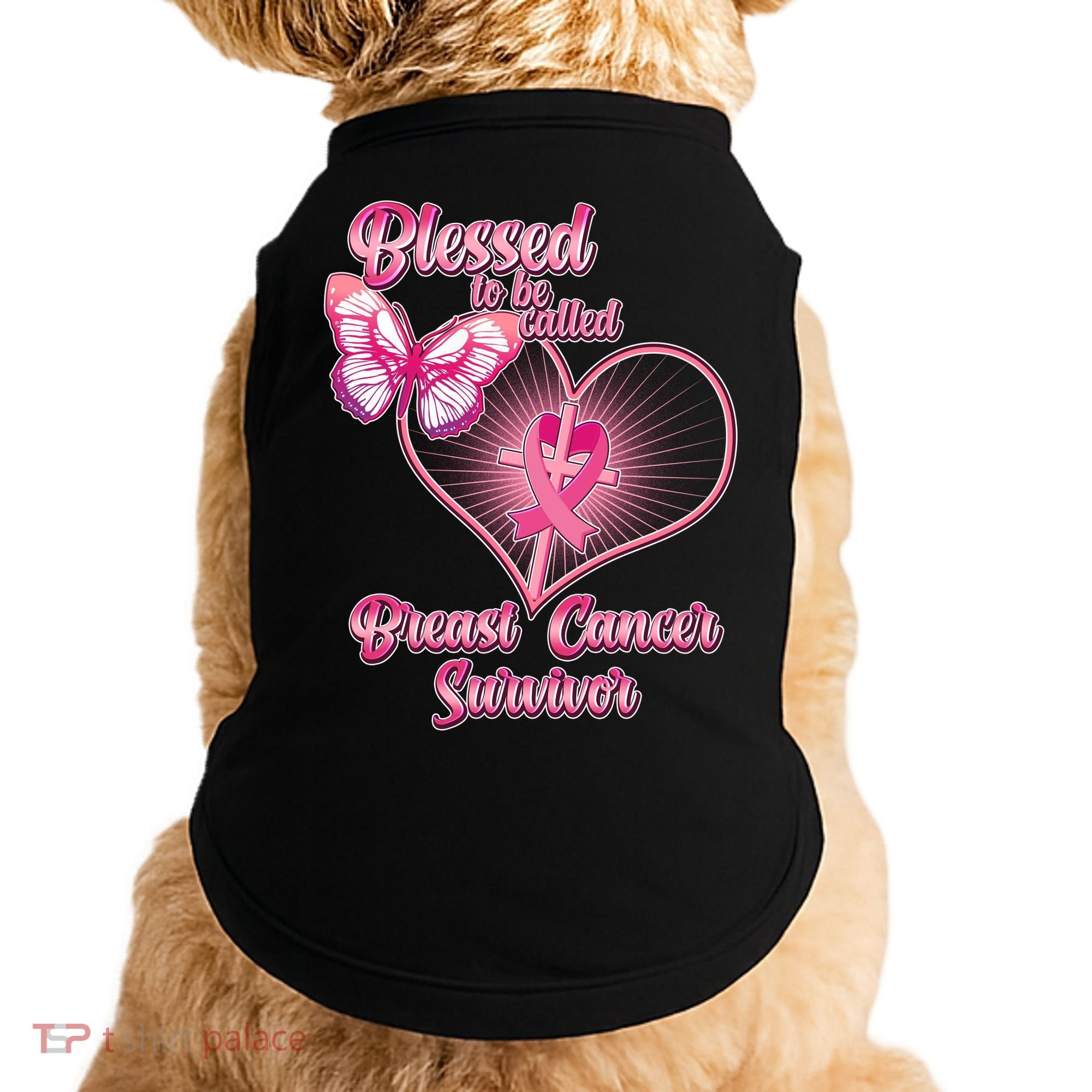 Blessed To Be Called Breast Cancer Survivor Pink Ribbon Cross Doggie Tank