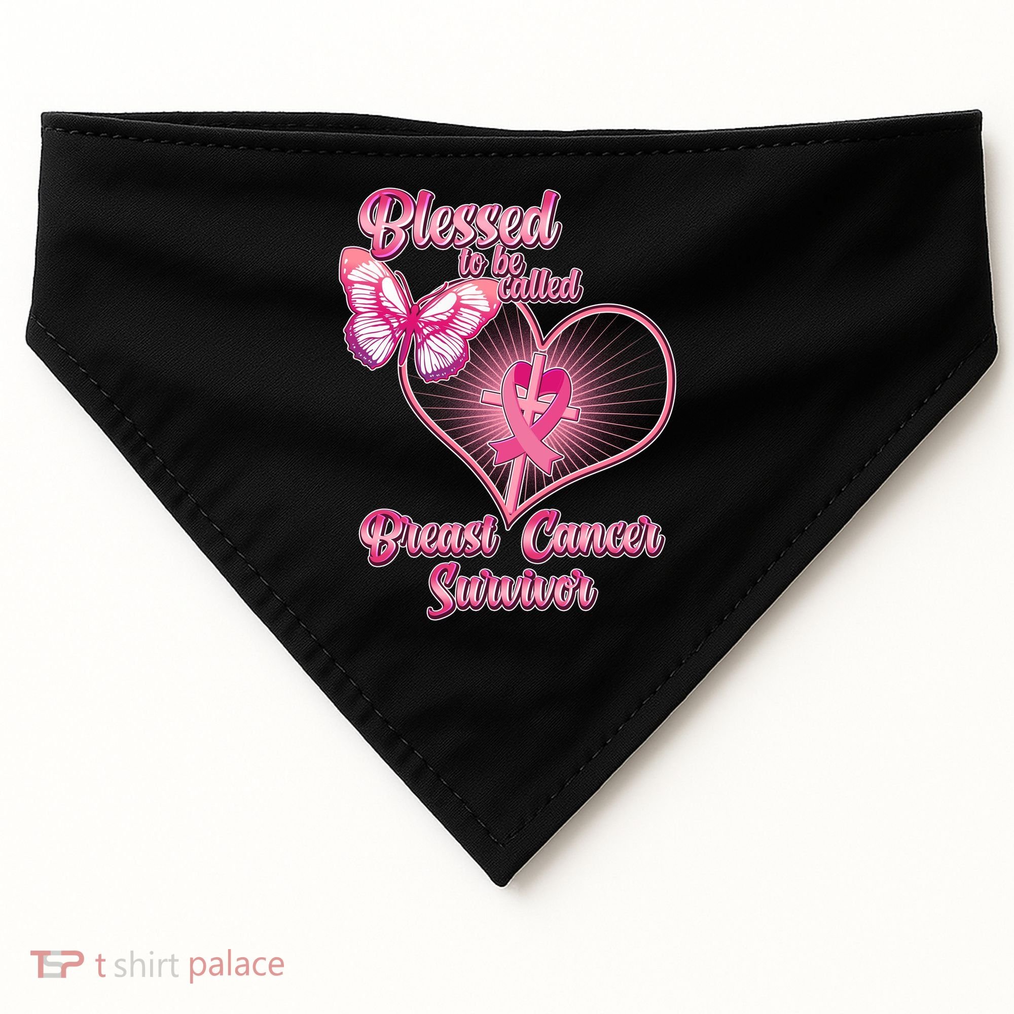 Blessed To Be Called Breast Cancer Survivor Pink Ribbon Cross USA-Made Doggie Bandana