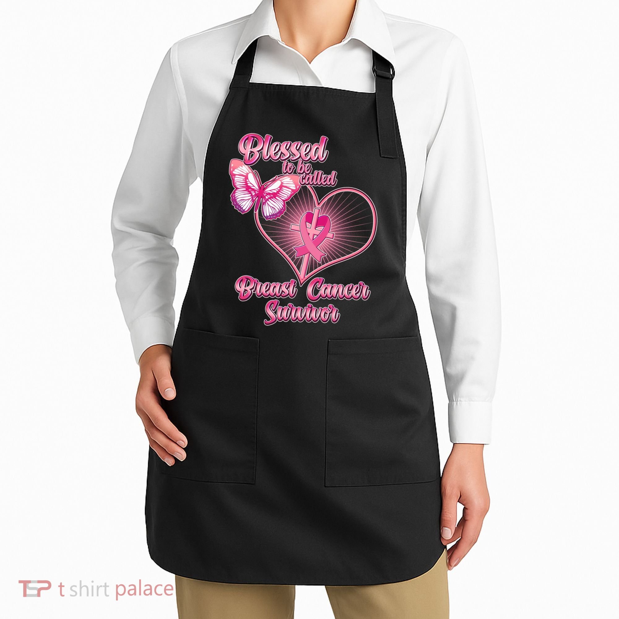 Blessed To Be Called Breast Cancer Survivor Pink Ribbon Cross Apron