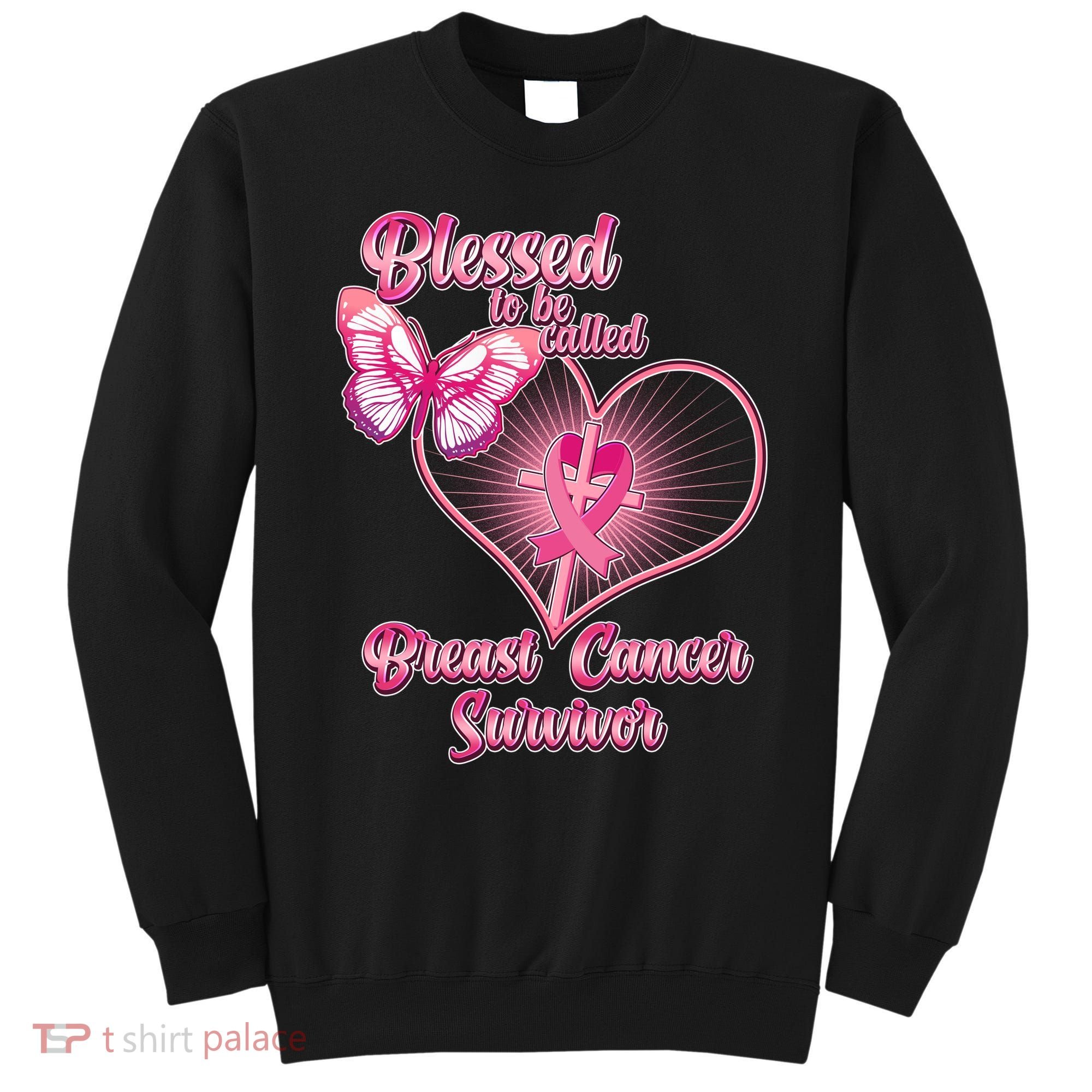 Blessed To Be Called Breast Cancer Survivor Pink Ribbon Cross Sweatshirt