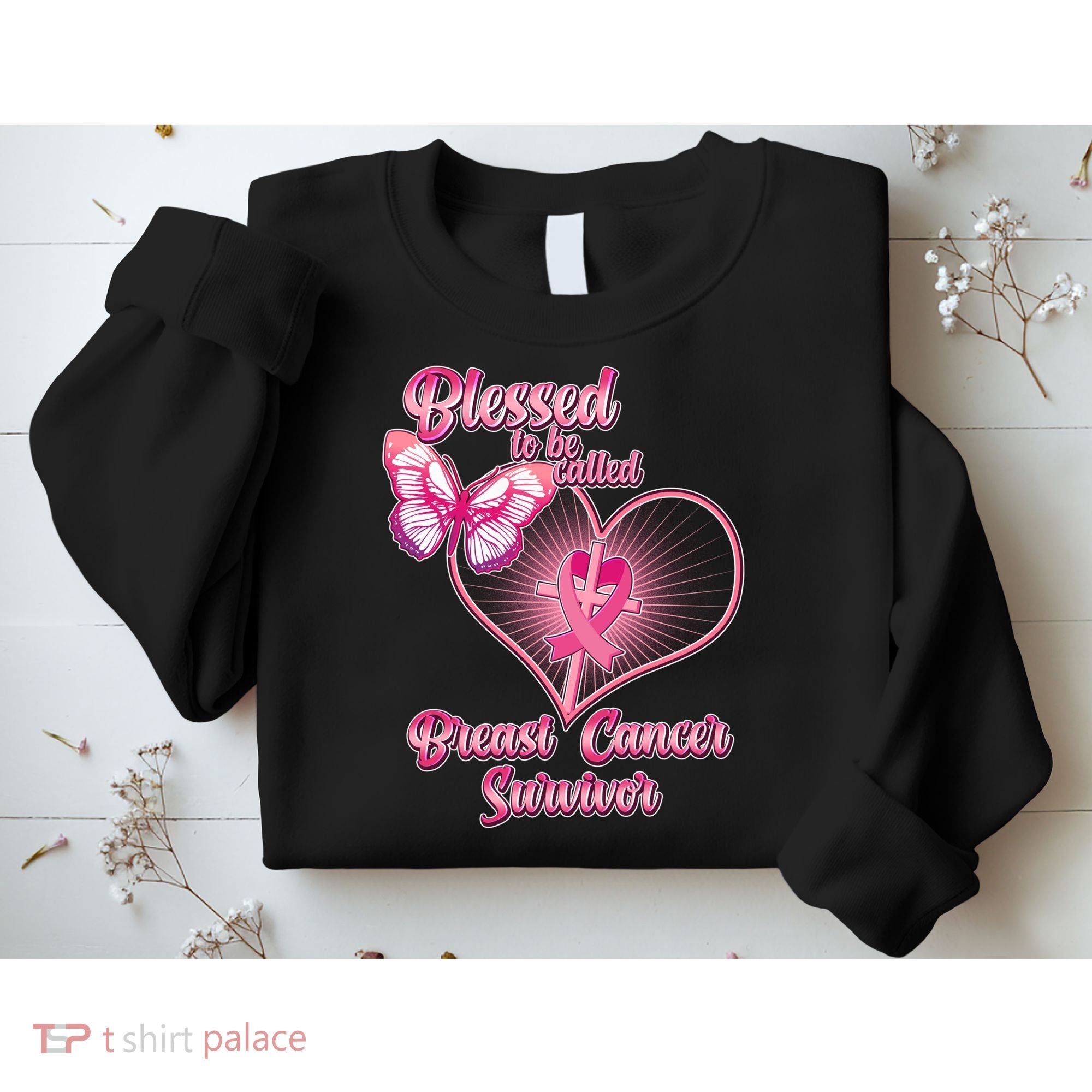 Blessed To Be Called Breast Cancer Survivor Pink Ribbon Cross Sweatshirt