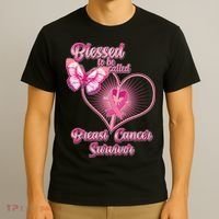 Blessed To Be Called Breast Cancer Survivor Pink Ribbon Cross T-Shirt thumb 3