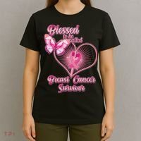 Blessed To Be Called Breast Cancer Survivor Pink Ribbon Cross T-Shirt thumb 4