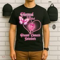 Blessed To Be Called Breast Cancer Survivor Pink Ribbon Cross T-Shirt thumb 6