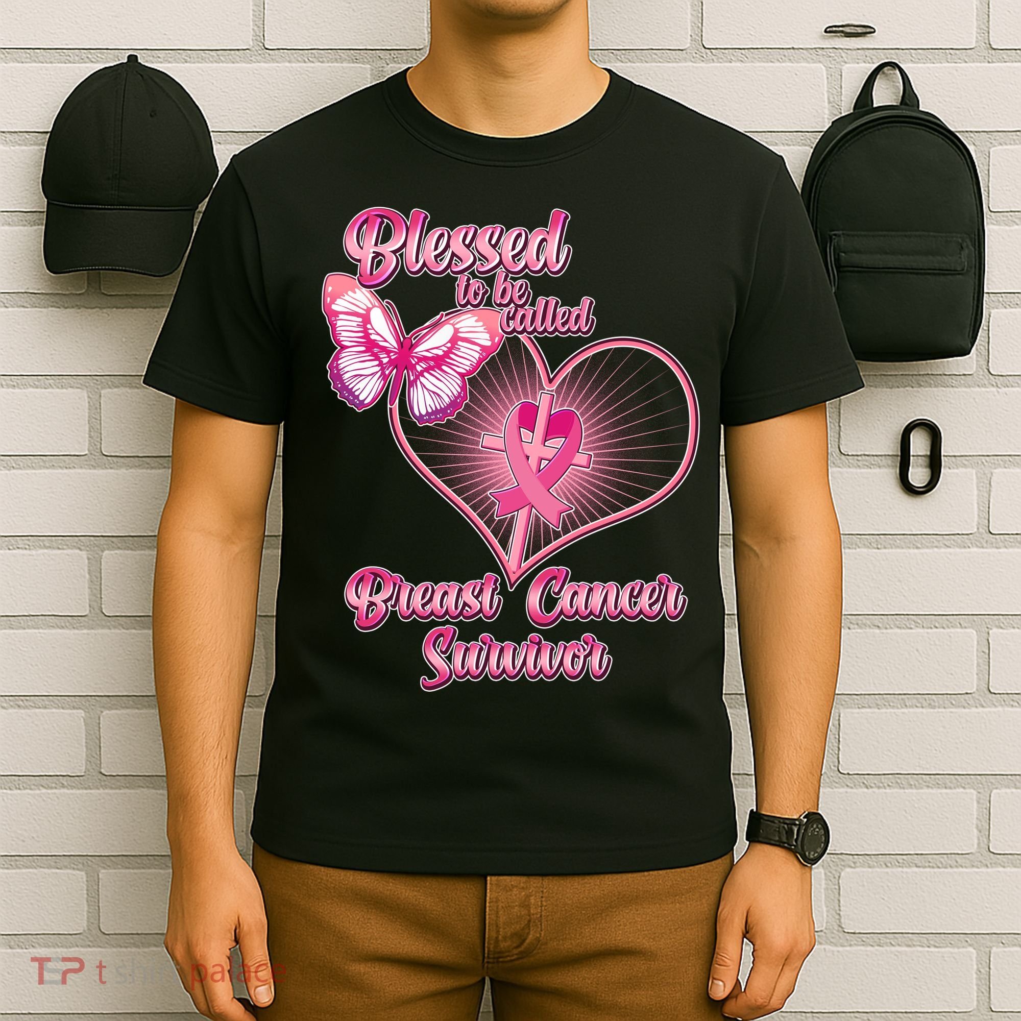 Blessed To Be Called Breast Cancer Survivor Pink Ribbon Cross T-Shirt