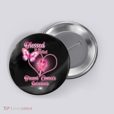 Blessed To Be Called Breast Cancer Survivor Pink Ribbon Cross Button