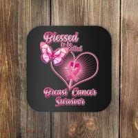 Blessed To Be Called Breast Cancer Survivor Pink Ribbon Cross Coaster thumb 0