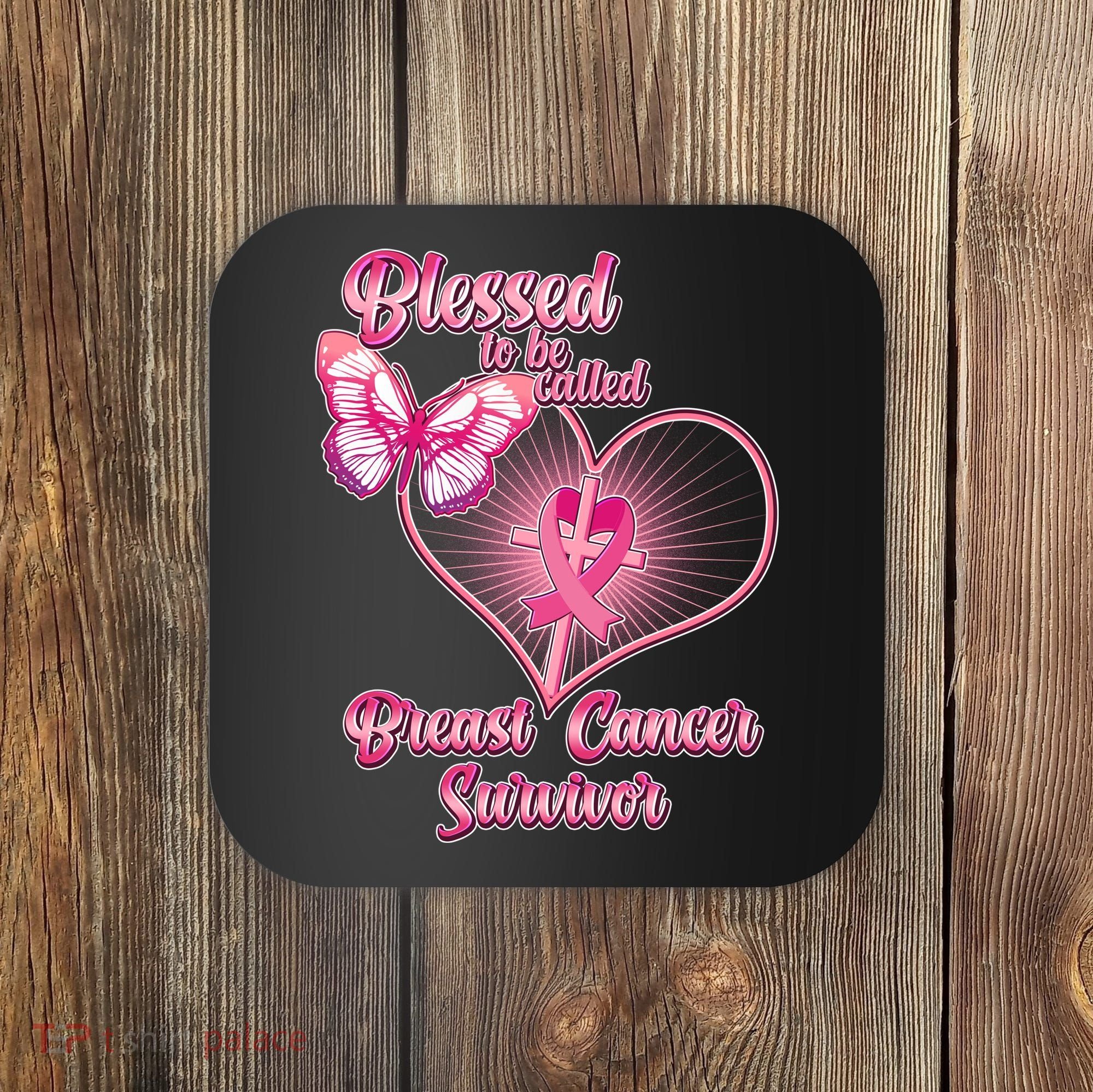Blessed To Be Called Breast Cancer Survivor Pink Ribbon Cross Coaster