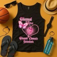 Blessed To Be Called Breast Cancer Survivor Pink Ribbon Cross Tank Top thumb 4