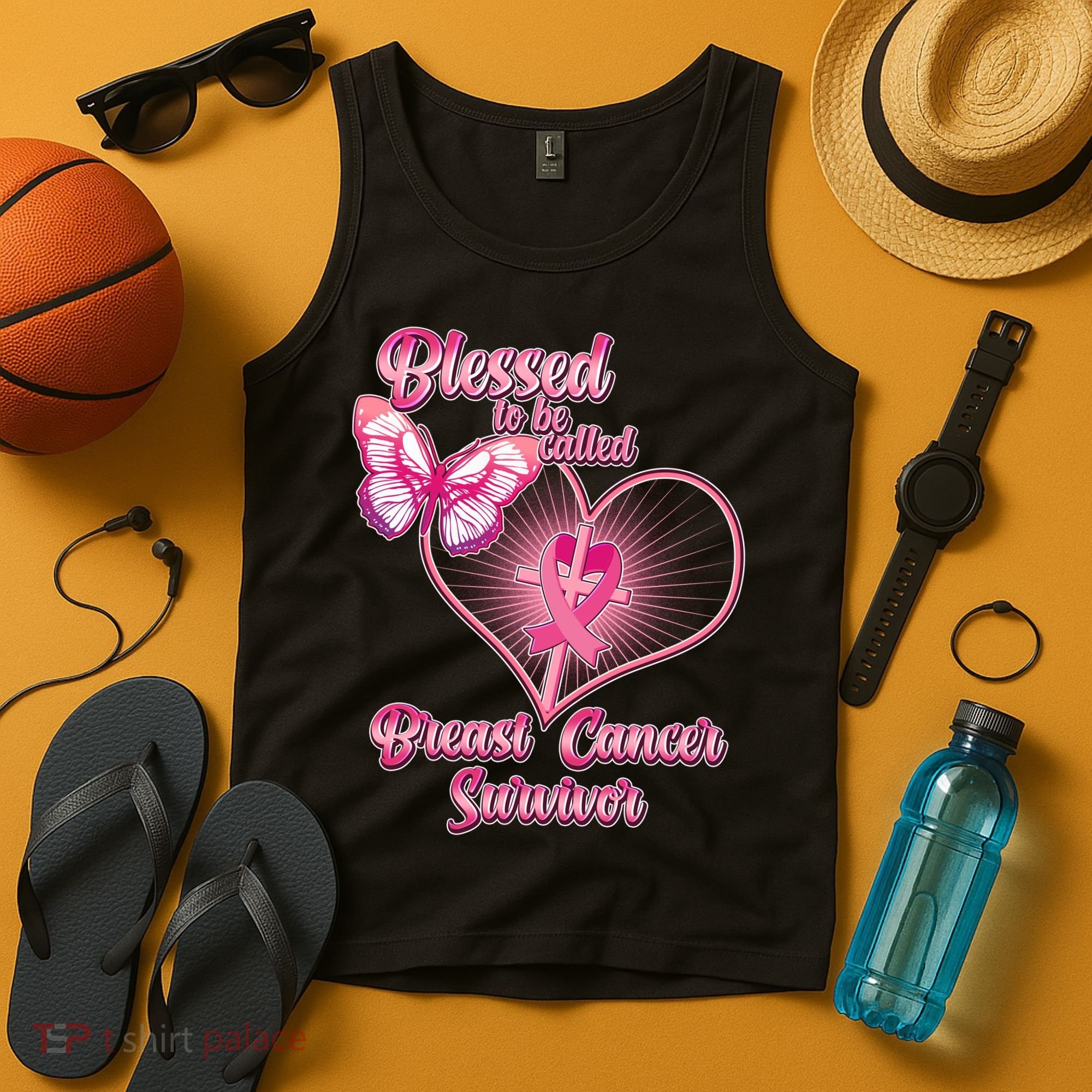 Blessed To Be Called Breast Cancer Survivor Pink Ribbon Cross Tank Top
