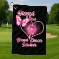 Blessed To Be Called Breast Cancer Survivor Pink Ribbon Cross Golf Towel thumb 1