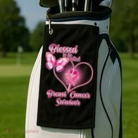 Blessed To Be Called Breast Cancer Survivor Pink Ribbon Cross Golf Towel thumb 2