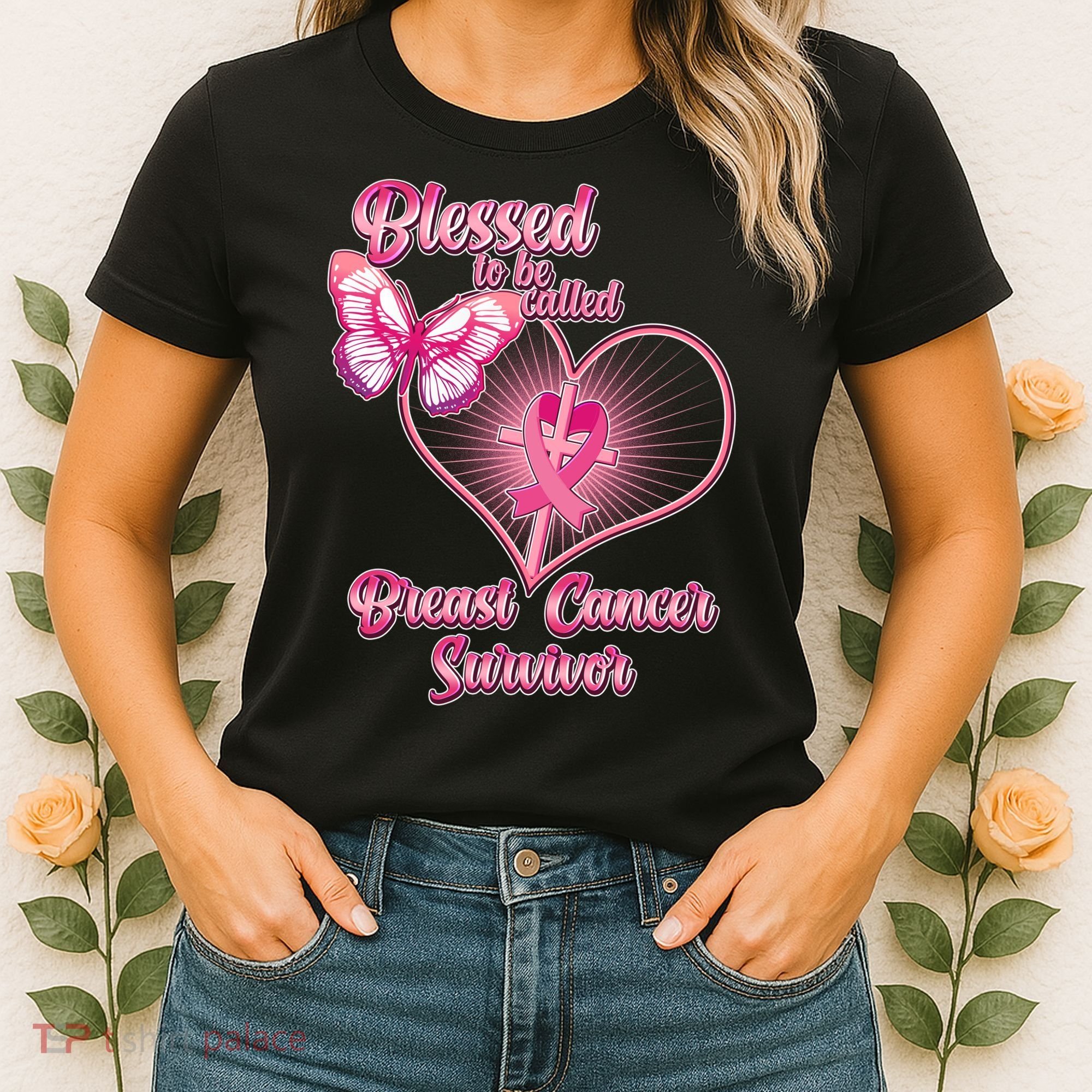 Blessed To Be Called Breast Cancer Survivor Pink Ribbon Cross Women's T-Shirt