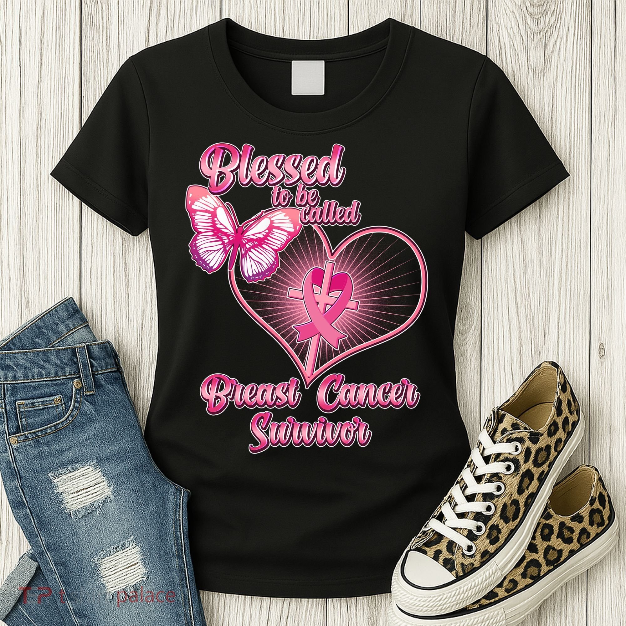 Blessed To Be Called Breast Cancer Survivor Pink Ribbon Cross Women's T-Shirt