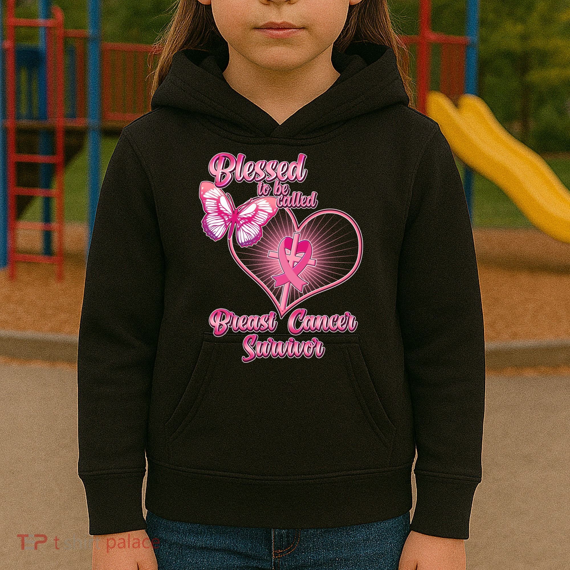 Blessed To Be Called Breast Cancer Survivor Pink Ribbon Cross Kids Hoodie