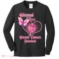 Blessed To Be Called Breast Cancer Survivor Pink Ribbon Cross Kids Long Sleeve Shirt thumb 0