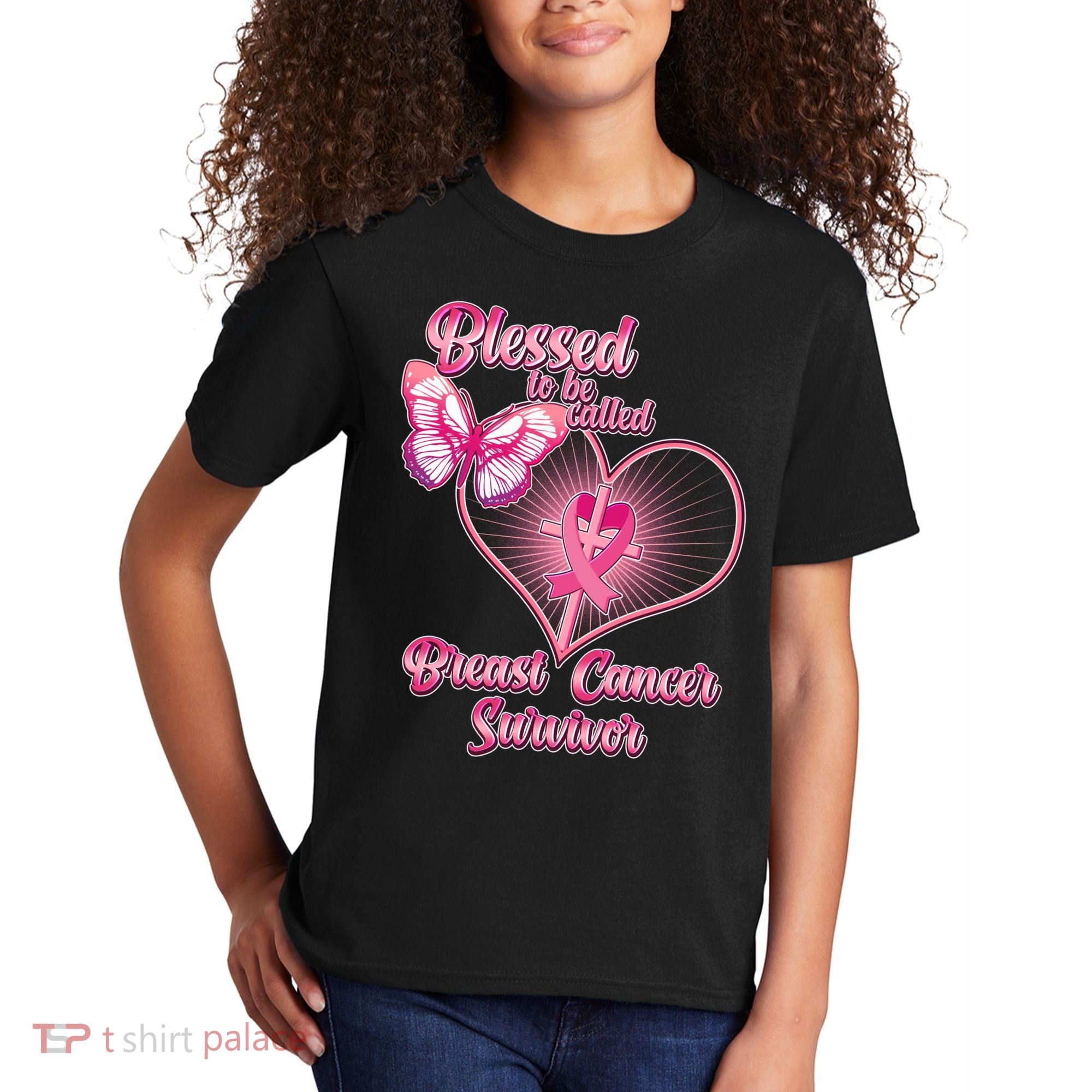 Blessed To Be Called Breast Cancer Survivor Pink Ribbon Cross Kids T-Shirt