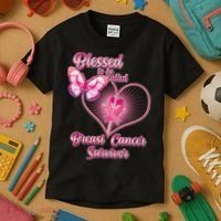 Blessed To Be Called Breast Cancer Survivor Pink Ribbon Cross Kids T-Shirt thumb 3