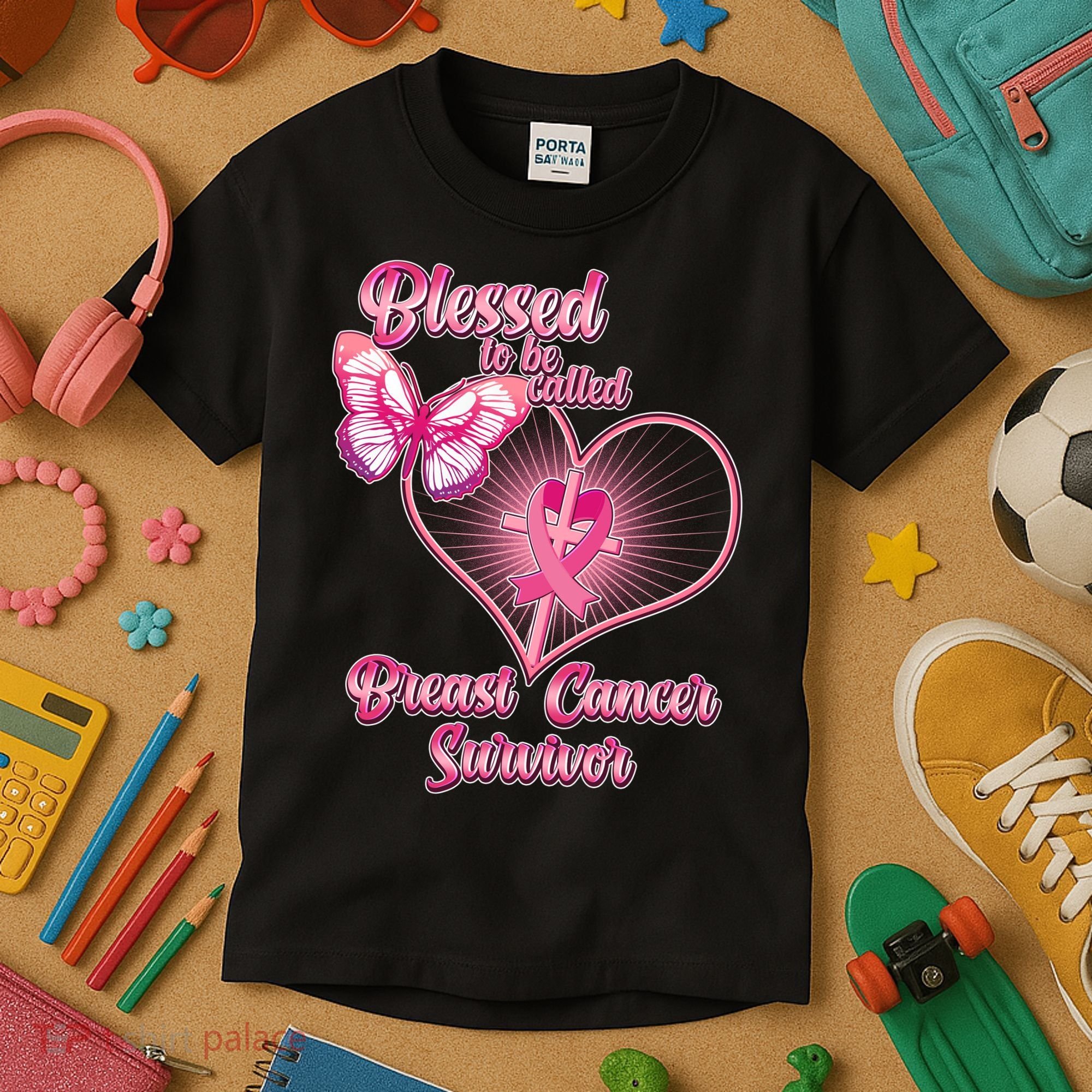 Blessed To Be Called Breast Cancer Survivor Pink Ribbon Cross Kids T-Shirt