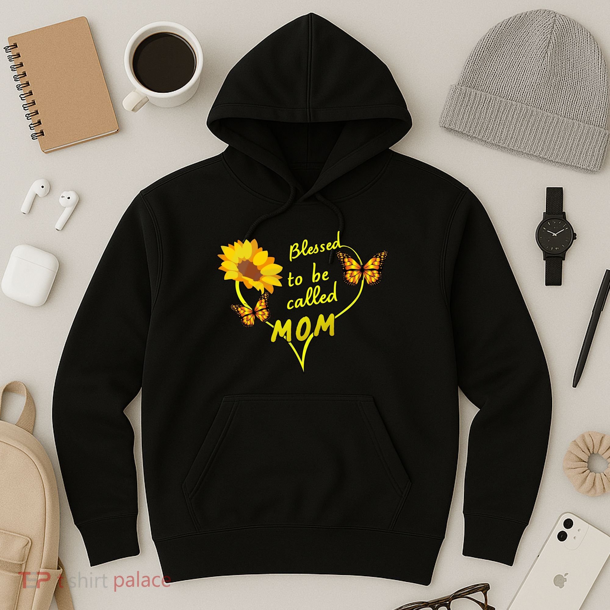 Blessed To Be Mom Butterfly Sun Floral  Hoodie