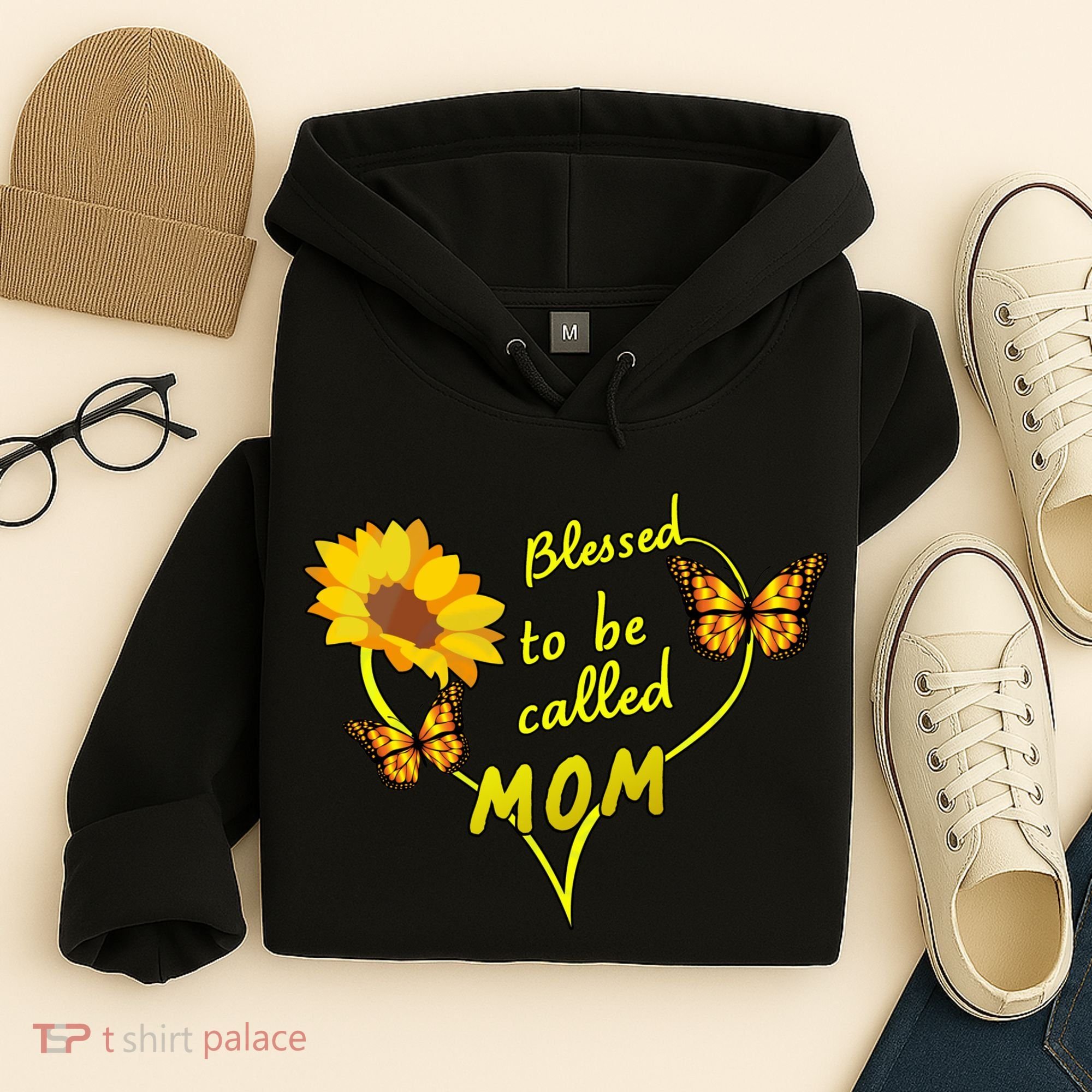 Blessed To Be Mom Butterfly Sun Floral  Hoodie