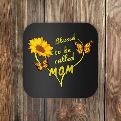 Blessed To Be Mom Butterfly Sun Floral  Coaster