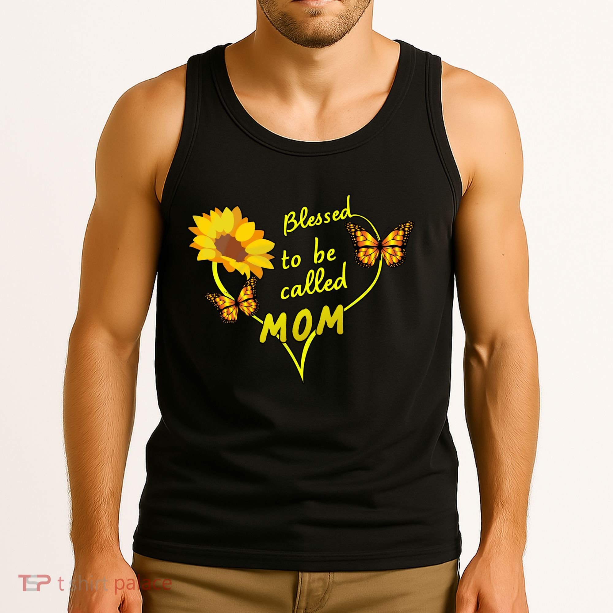 Blessed To Be Mom Butterfly Sun Floral  Tank Top
