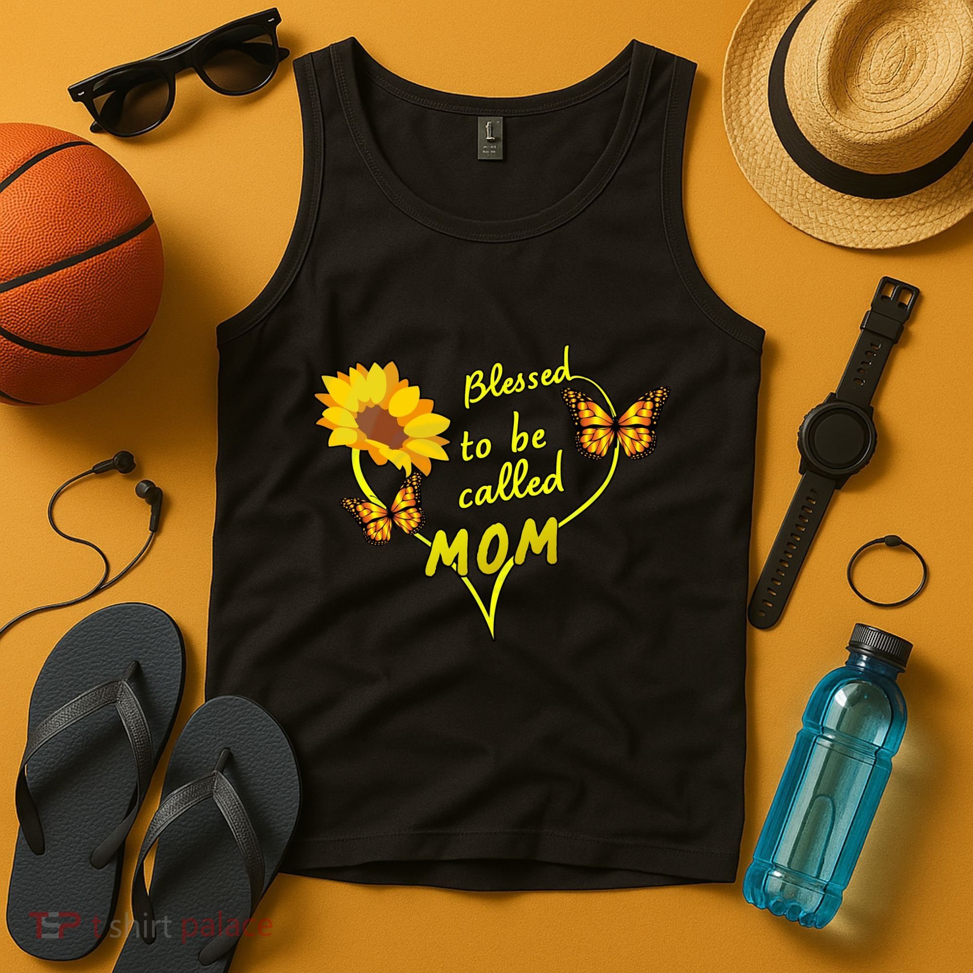 Blessed To Be Mom Butterfly Sun Floral  Tank Top